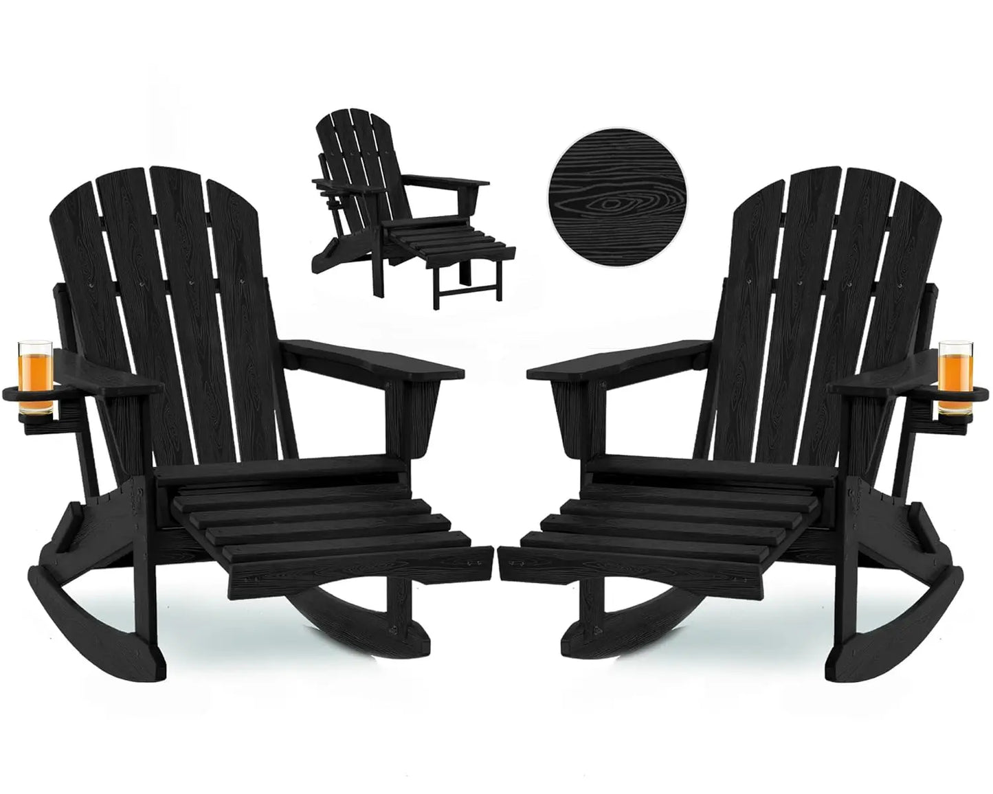 Folding Adirondack Rocking Chair Set of 2,4-in-1 Multifunctional Patio Chairs with Retractable Ottoman, Outdoor, Customized