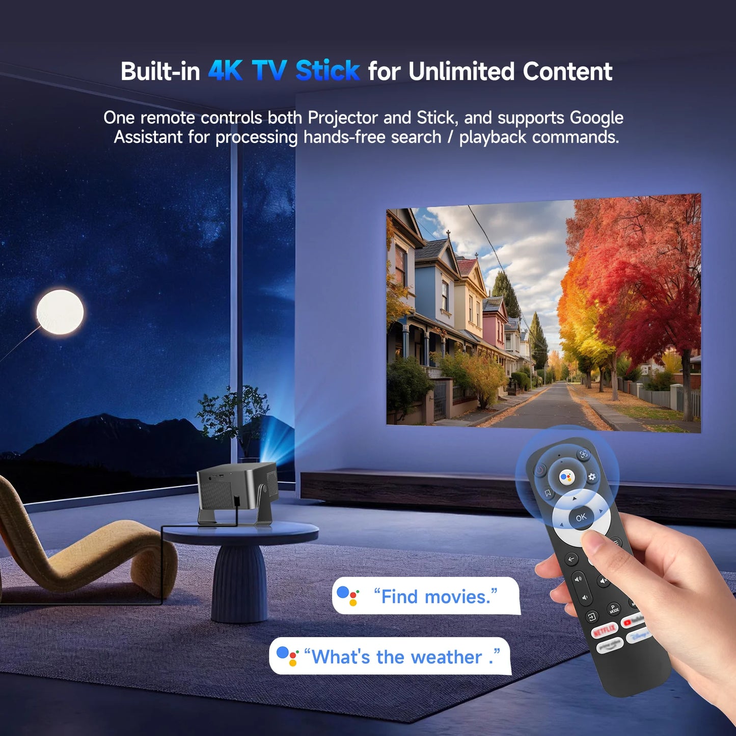 Magcubic HY350GTV Projector with 4K TV Stick 1080P 900 ANSI Native Projector Auto Focus Portable Beam Home Theater