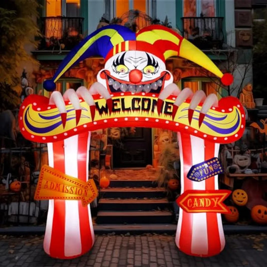 10 Ft Halloween Inflatable Clowns Arched Door Outdoor Decorations, Day of The Dead Blow Up Yard Decor with Built-in LED Light P