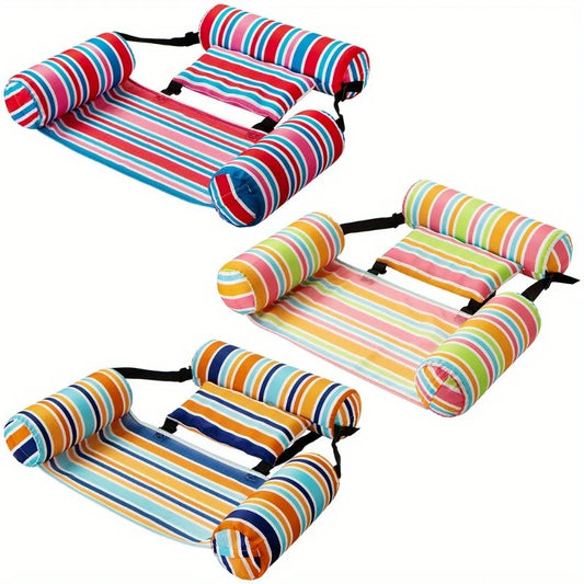 Joyfy 3 Pack Inflatable Pool Float Loungers Heavy-Duty Striped Hammock Chairs for Adults Portable Pool Chair Pool Lake