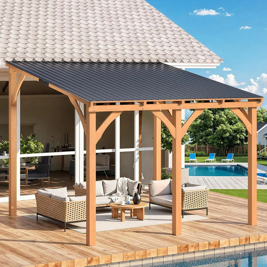 10' x 10' Outdoor Wood Ceder Gazebo for Patio, Outdoor Lean to Hardtop Pergolas and Gazebos Clearance, Wall Mounted, Customized