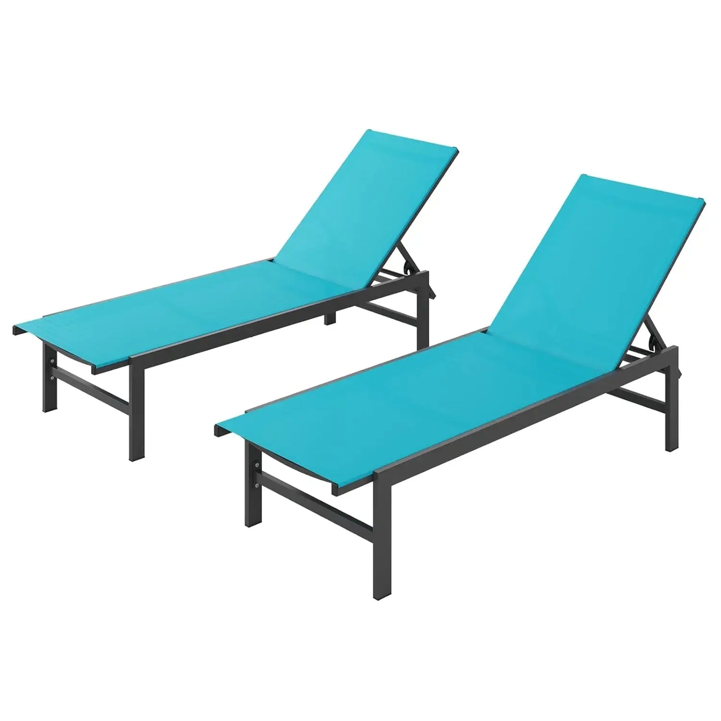 Set of 2 Outdoor Lounge Chairs Aluminum Patio Chaise Lounge with 5-Position Recliner, Pool Lounge Chairs, Customized