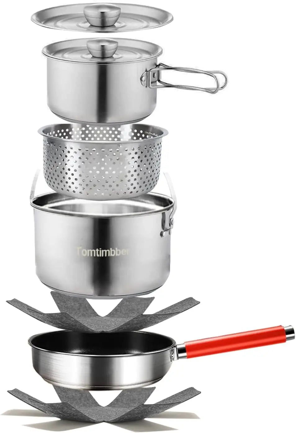 Camping Cookware Set 304 StainlSteel Cooking Pots Pan Set with Travel Tote Bag for Camping Outdoor