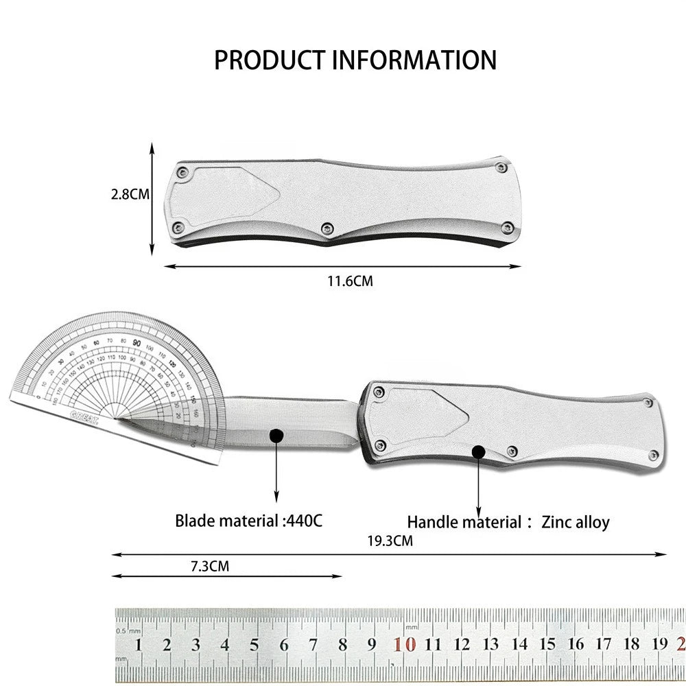EDC Camping Survival Folding Knife 440C Blade Zinc Alloy Handle and Pocket Clip Outdoor Hunting Self-Defense Rescue Utility Tool