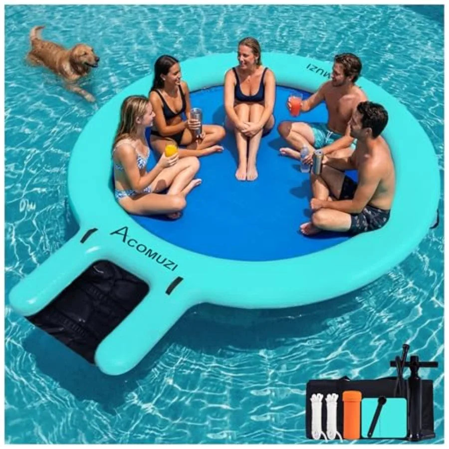 Round Inflatable Floating Dock for Adults Heavy Duty Water Hammock Float for Lake and Ocean 6/8/10/12FT Durable Fabric Multi-Co