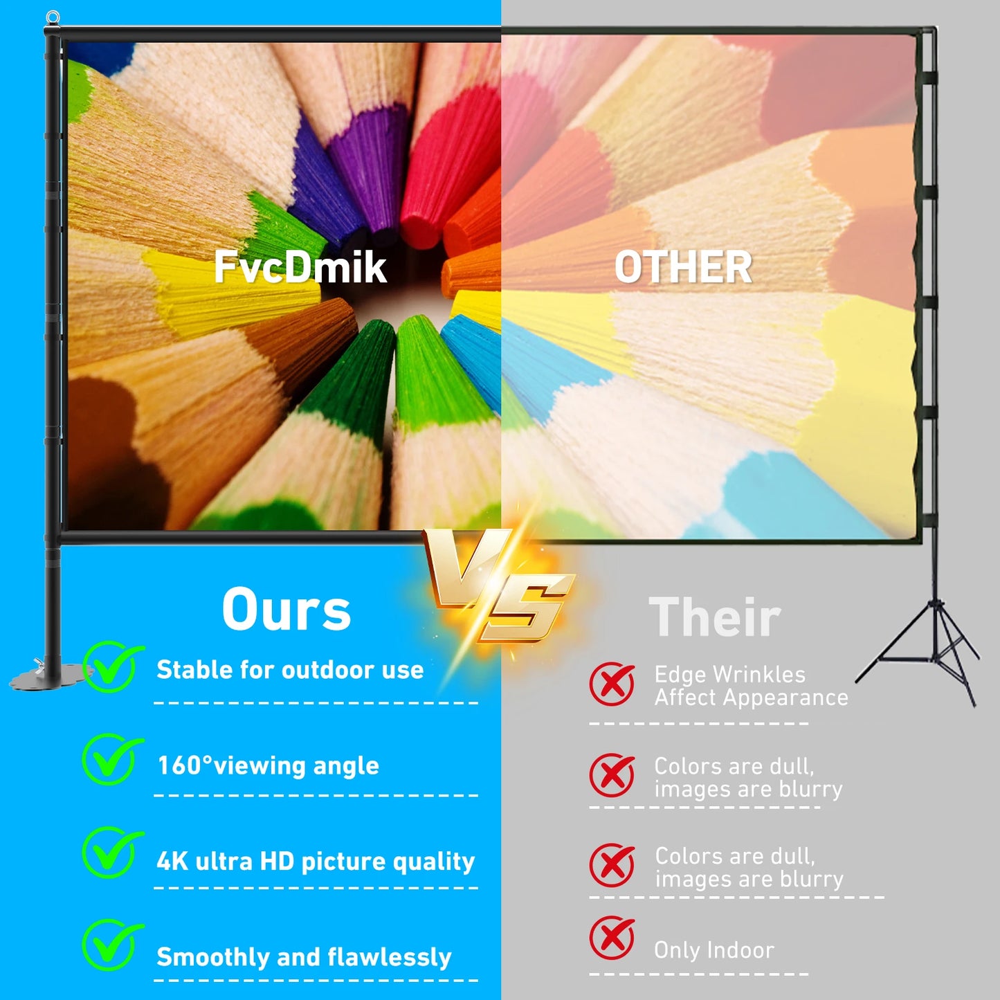 150 inch Projector Screen with Stand for Sports events & Football Match, 16:9 4K HD Portable Outdoor Movie Screen, Wrinkle-Free Foldable Indoor Projection Screen with Carry Bag & Ground Nails for Backyard Cinema Home Theater