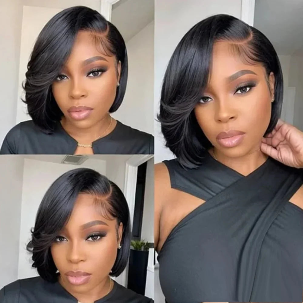 pixie wig short straight wig brown burgundy color Black Friday Halloween 13x4 frontal lace pixie cut human hair wig for women