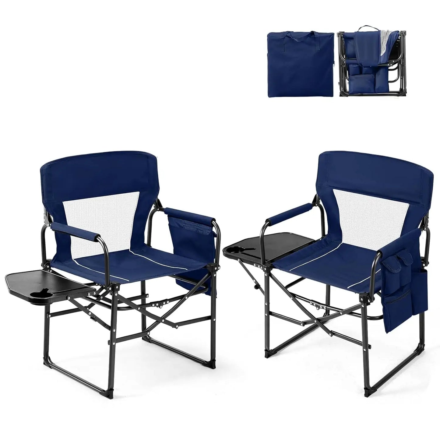 Heavy Duty Folding Chair with Side Table & Carry Bag, Portable Outdoor Camp Chair for Beach Fishing Picnic Lawn, Custom