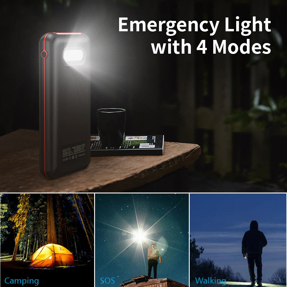 30000mAh Solar Power Bank,3 USB ports,Portable Solar Charger External Battery Bank,LED Flashlight, Camping,Travel & Emergency Use