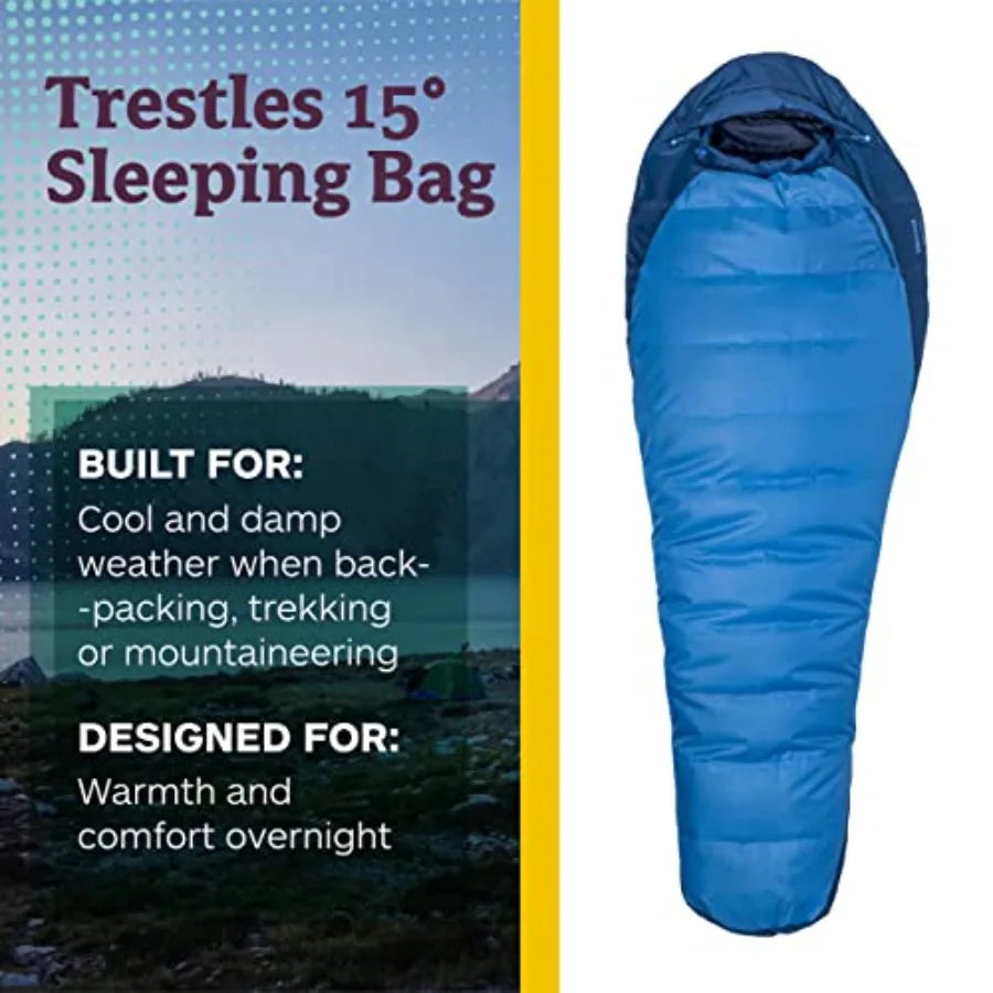 15° Sleeping Bag Insulated Water-Resistant Left-Zip Cobalt Blue/Blue Night Long