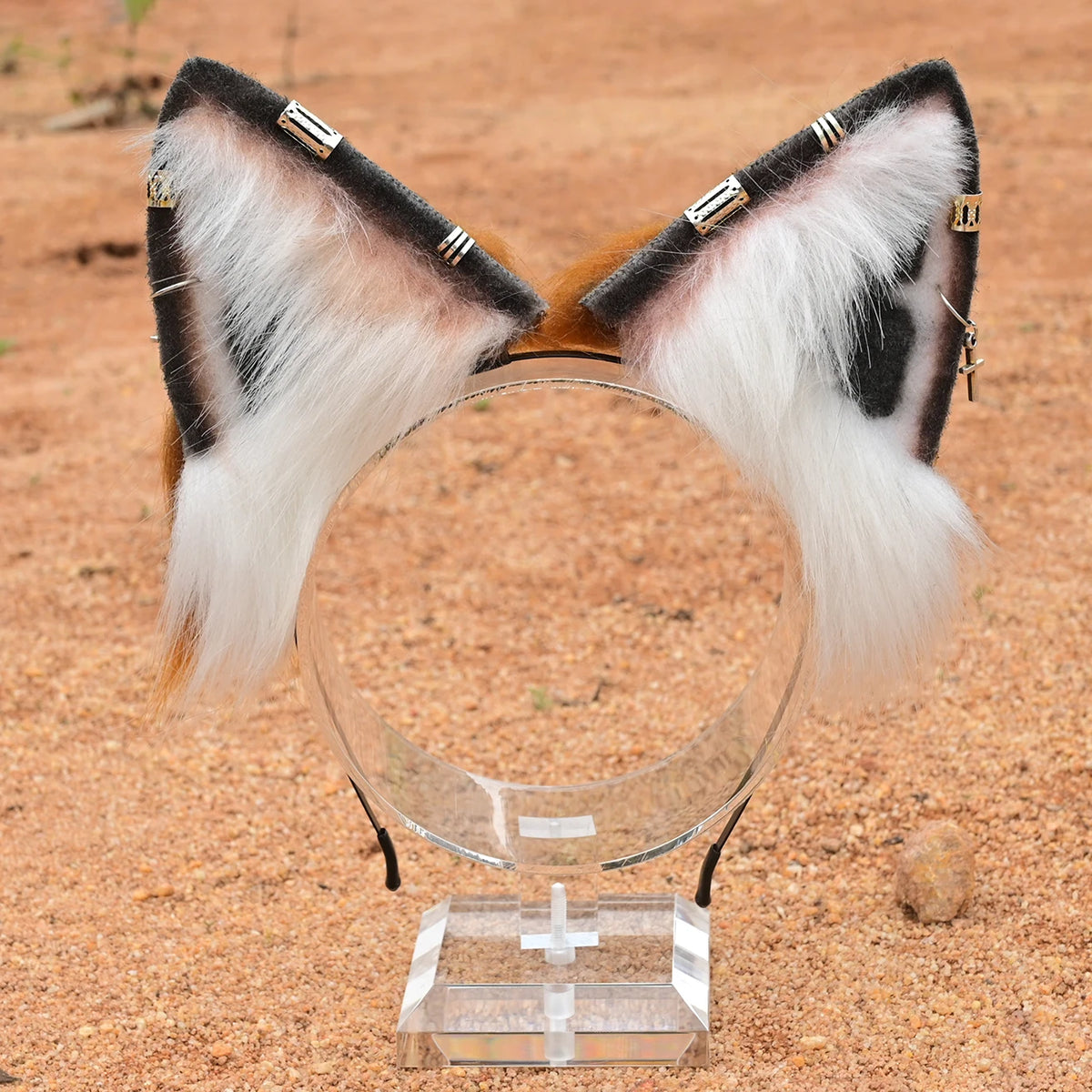 Handmade Faux Fur Fox Ears Headband with Accessories Realistic Furry Animal Ears Hair Hoop Cosplay Costume Headpiece for Halloween Party Festival Rave Outfit Women Adults