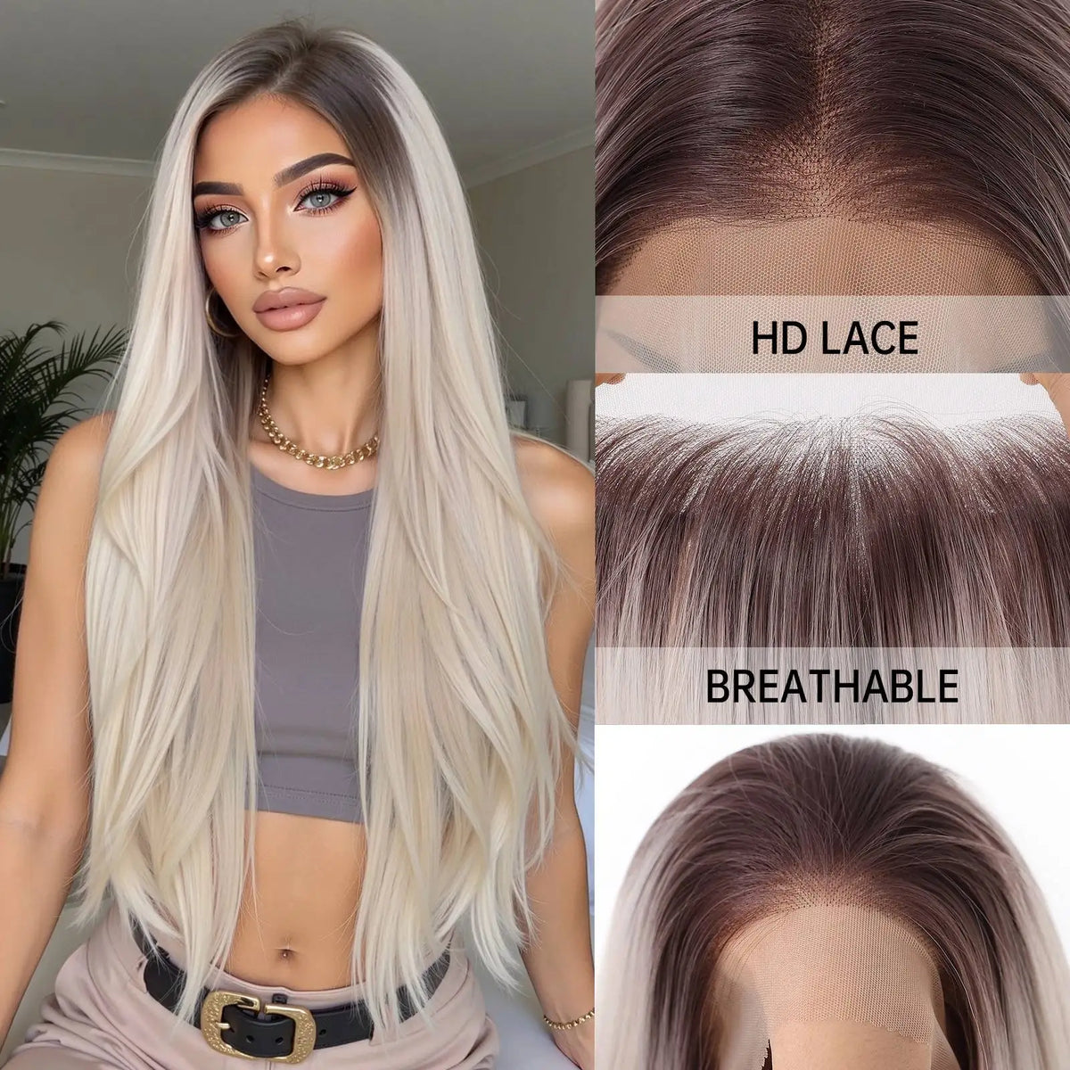 Halloween Wig Long Straight Ash Pink 13x4 HD Lace Front Wig 30 Inch Heat Resistant Fiber Synthetic Wig Glueless Synthetic Transparent Lace Frontal Wigs Pre Plucked Pastel Rose Gold for Women