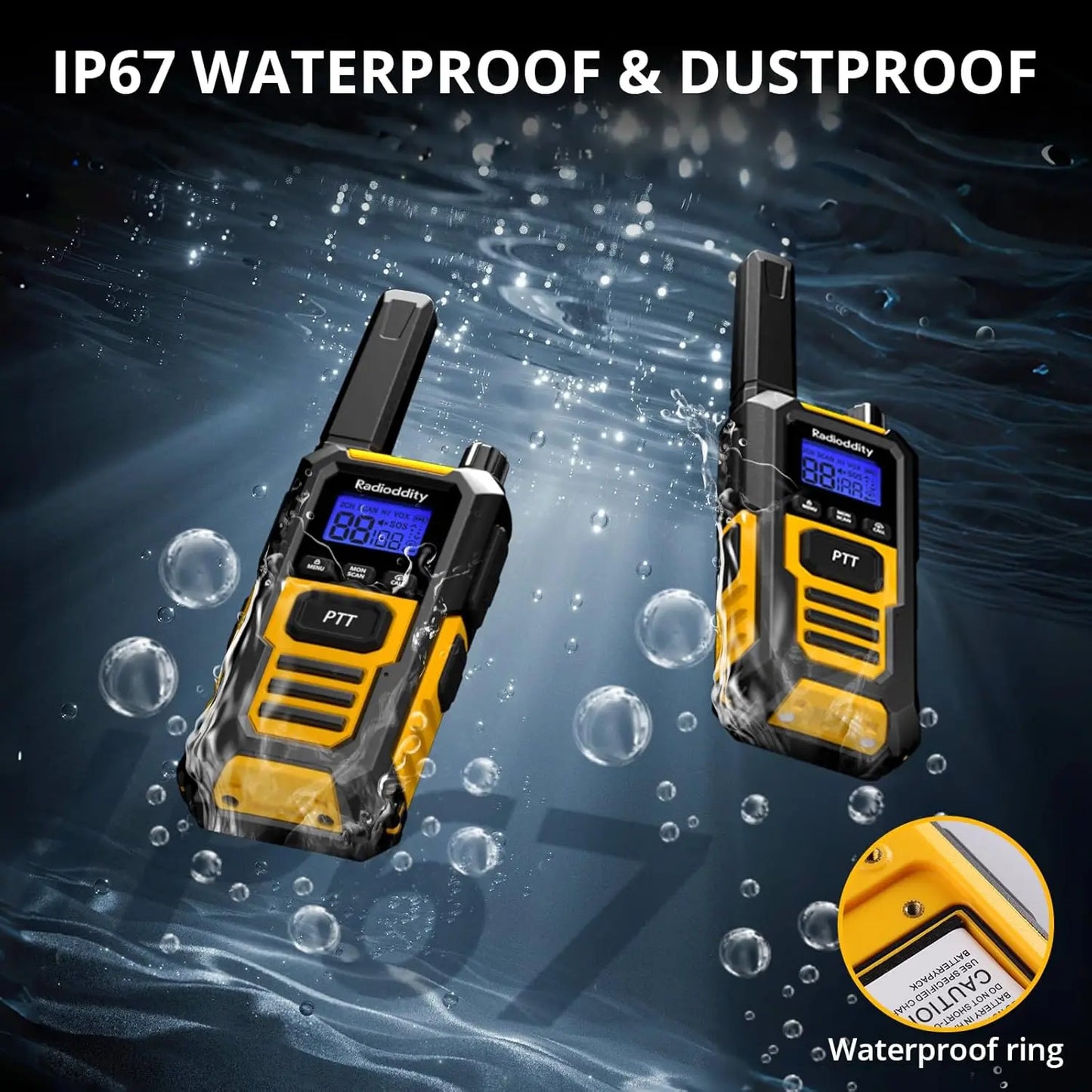 Waterproof Floating Walkie Talkies, Long Range Two-Way Radio with 2400mAh Battery, SOS Alert, for Outdoor Use, 4 Packs