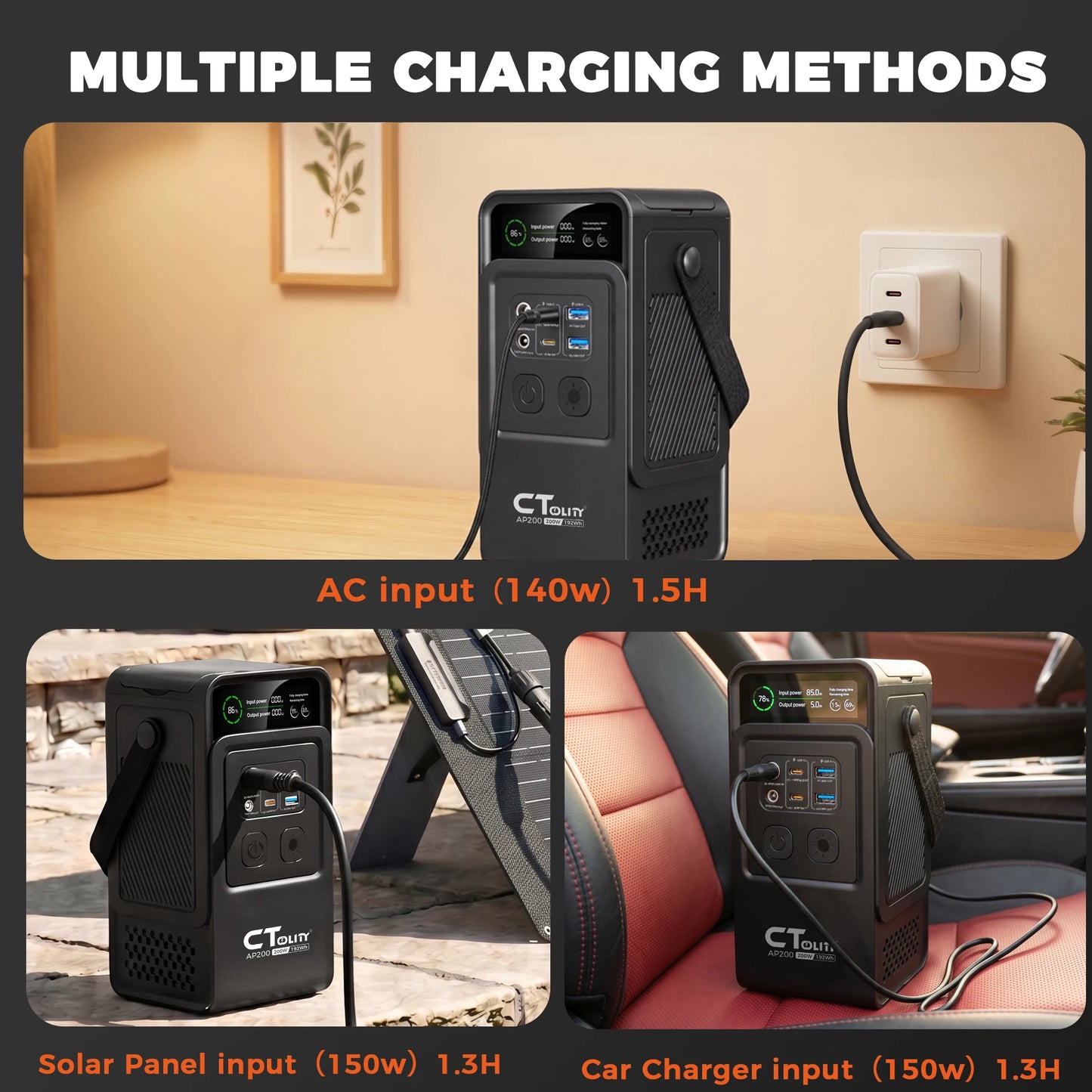 CTOLITY 2400W 200W Power Station Outdoor Camping Portable 2048Wh Solar Generator LiFePO4 Battery 110V 192Wh Power Bank Home Backup Power Supply Emergency Battery