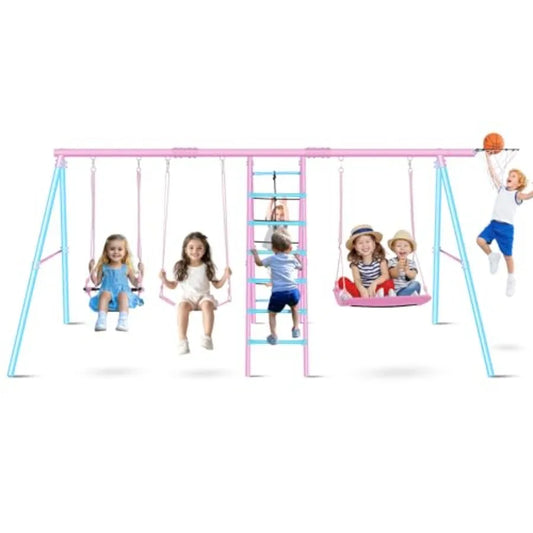Swing Sets for Backyard 700 lbs - 6 in 1 Multifunction Swing Set Outdoor for Playground Larger Heavy Duty Metal Swing Stand