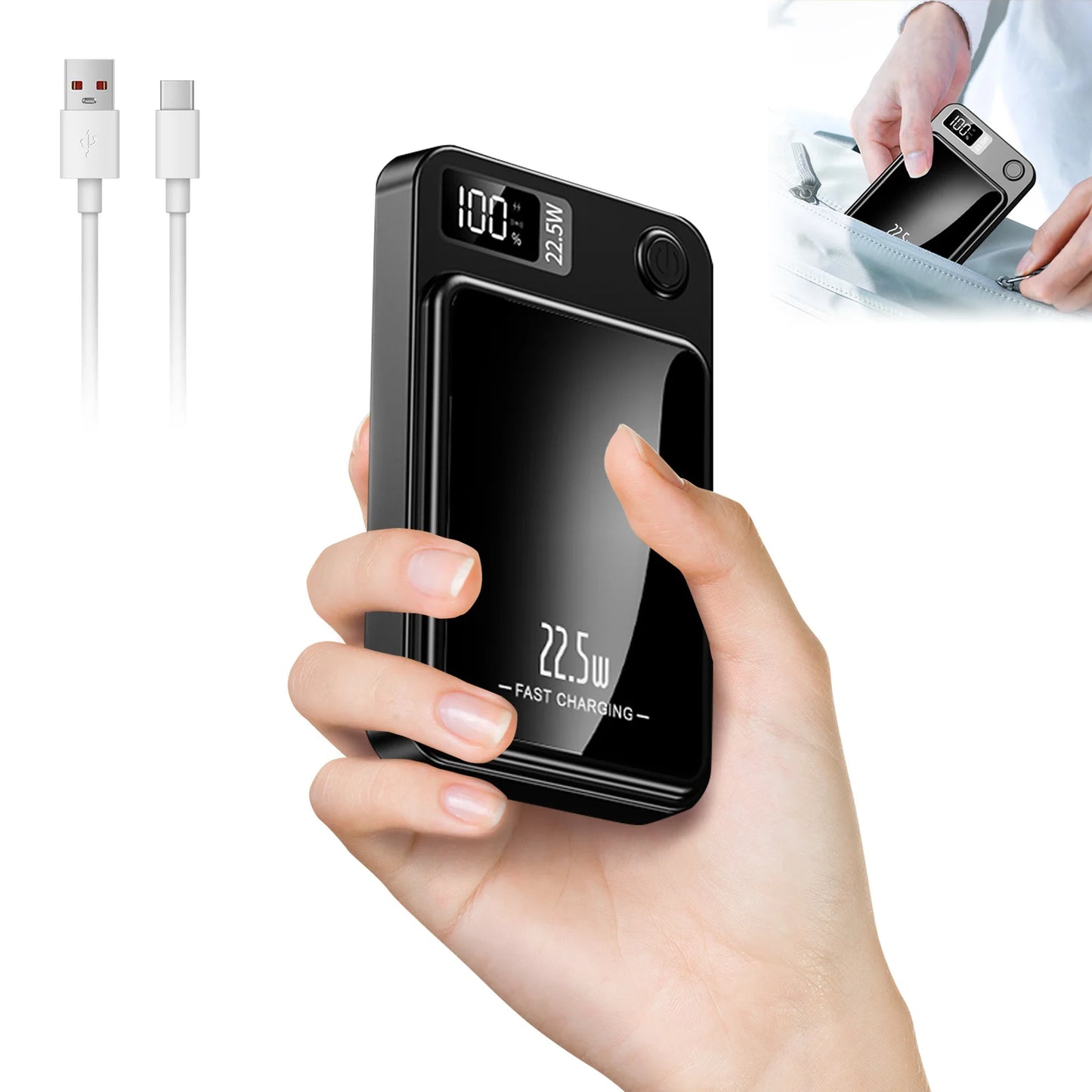 Magnetic Wireless Power Bank Fast Charging PD 22.5W 10000mAh Portable Charger USB-C External Battery For Iphone Huawei Samsung