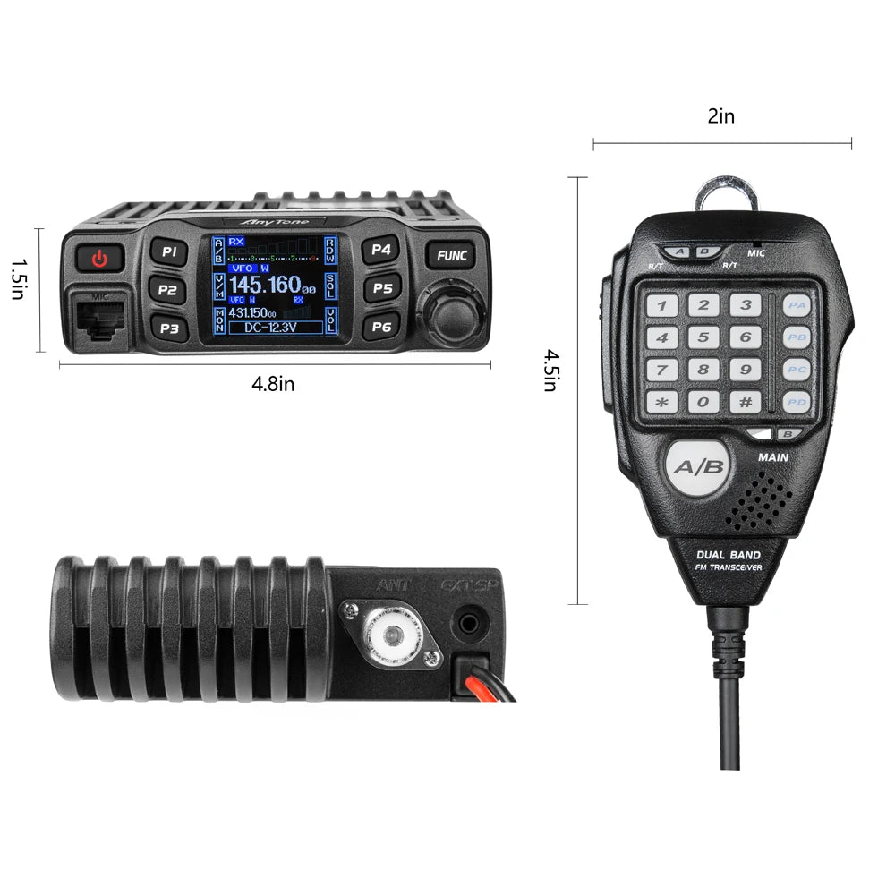 AnyTone AT-778UV II Dual Band Transceiver Mini Mobile Radio Station VHF 136-174 UHF 400-480MHz Amateur Radio  Walkie Talkie 25W
