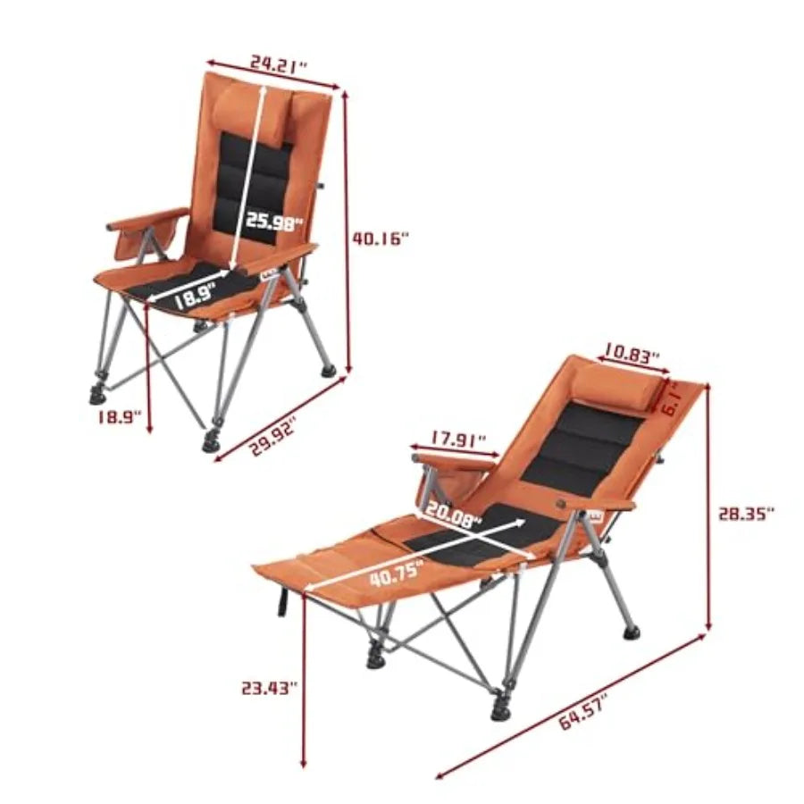 Portable Folding Camping Chair with Detachable Pillow Footrest Outdoor lightweight 5 positions adjustable beach chair foldable