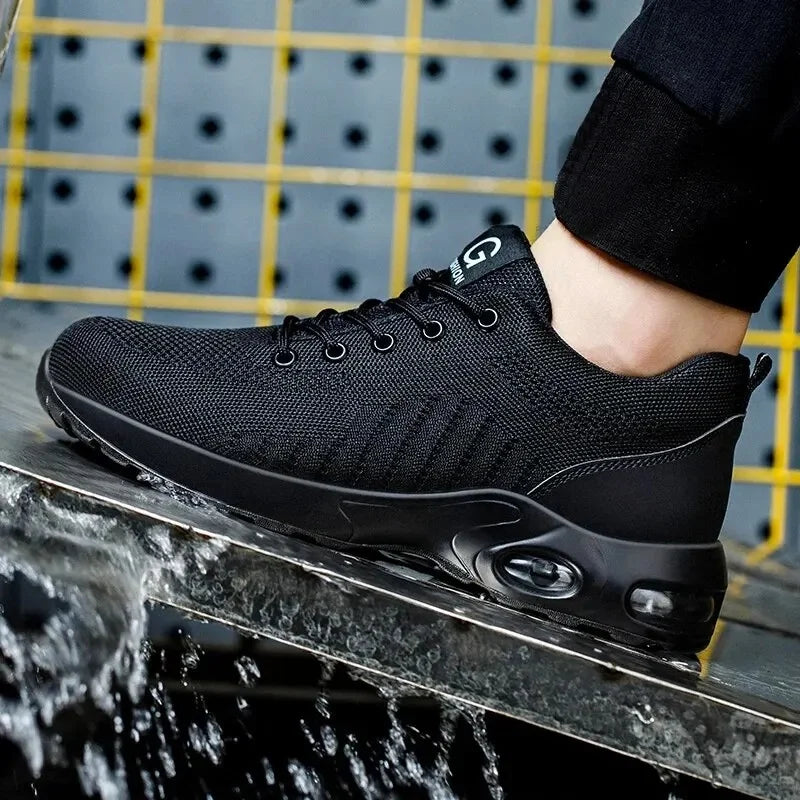 Men Safety Shoes Work Boots, Summer Solid Color Lightweight Breathable Steel Toe Anti-Smash Indestructible Tactical Work Sneakers