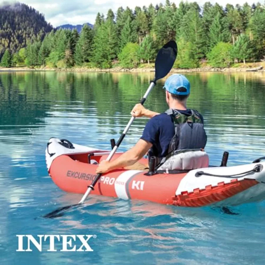 Inflatable Kayak Set: 86in SuperTough PVC Kayak with Deluxe Paddles High-Output Pump Adjustable Bucket