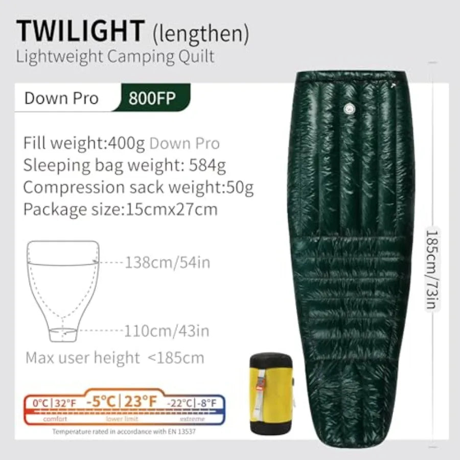 0 Degree 800FP Down Sleeping Bag Ultralight Outdoor Camping Hiking Sleeping Bag for Men and Women