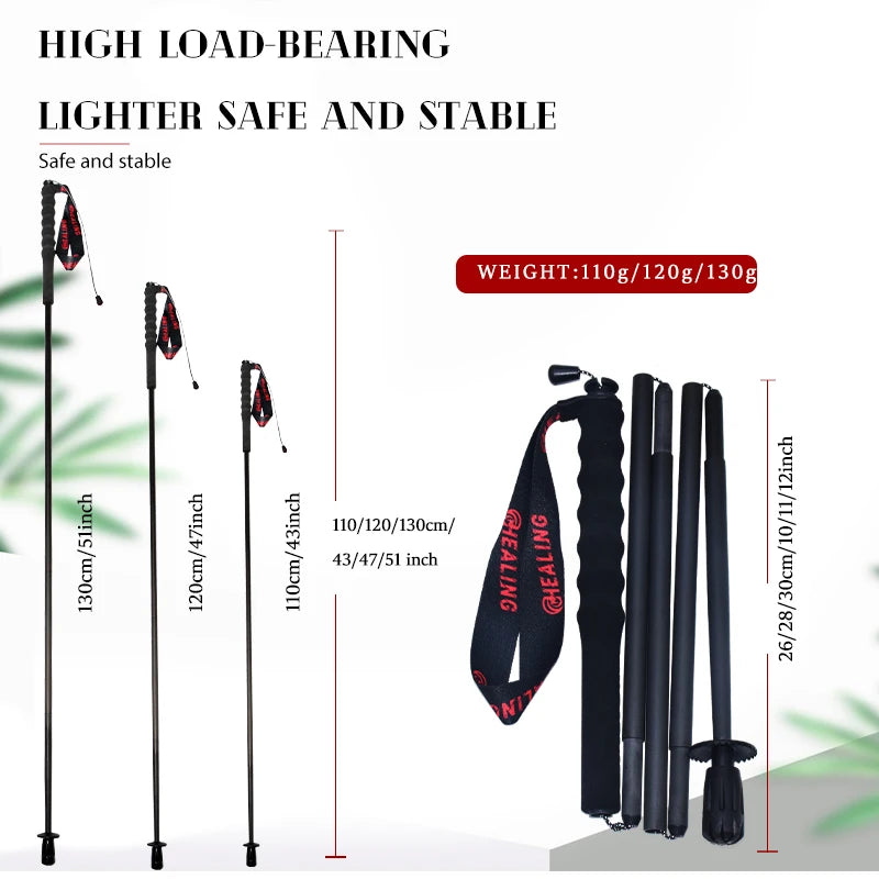 Local+ 2PCs Carbon Fiber Foldable 5-Sections Ultra-Light 110g Trekking Poles Walking Cane, 110/120/130cm Fixed Length Hiking Sticks for Outdoor Camping, City Running, Travel, Men Women Lightweight Portable Gear Caron Fiber Bl