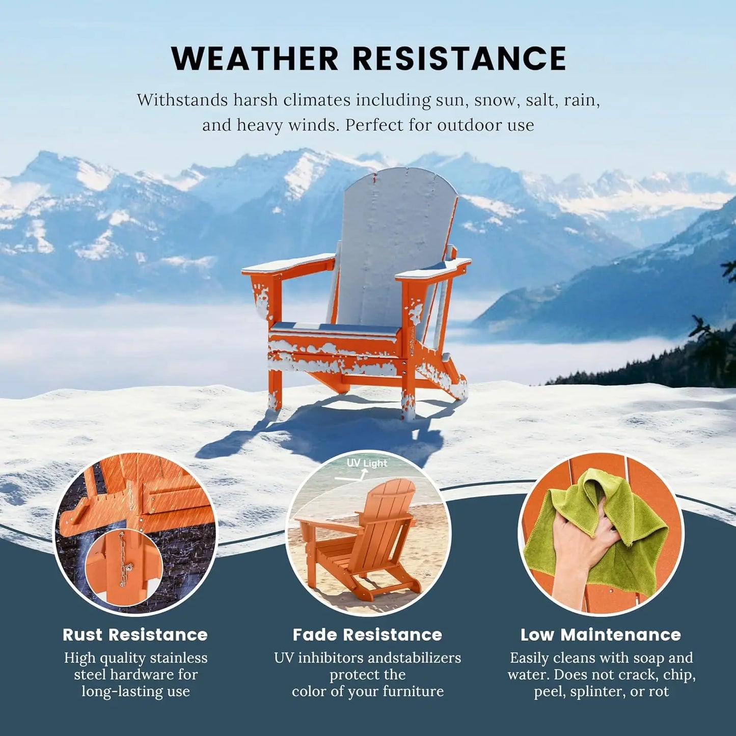 Outdoor Folding Poly Adirondack Chair (Set of 4), Orange, Customized