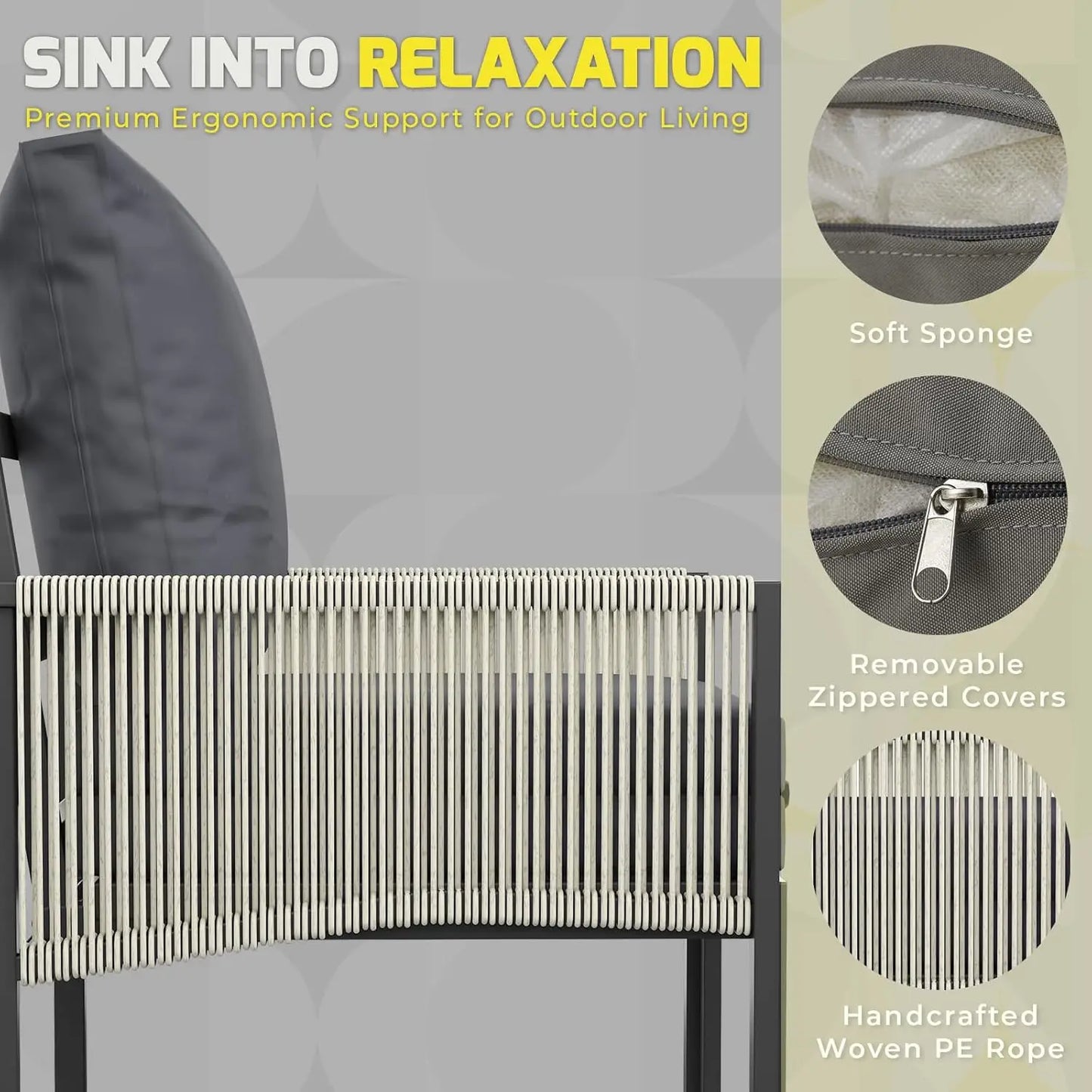 Aluminum Patio Sectional Sofa Set 5 Seats with Coffee Table Outdoor Conversation Furniture for Porch Deck, Customized