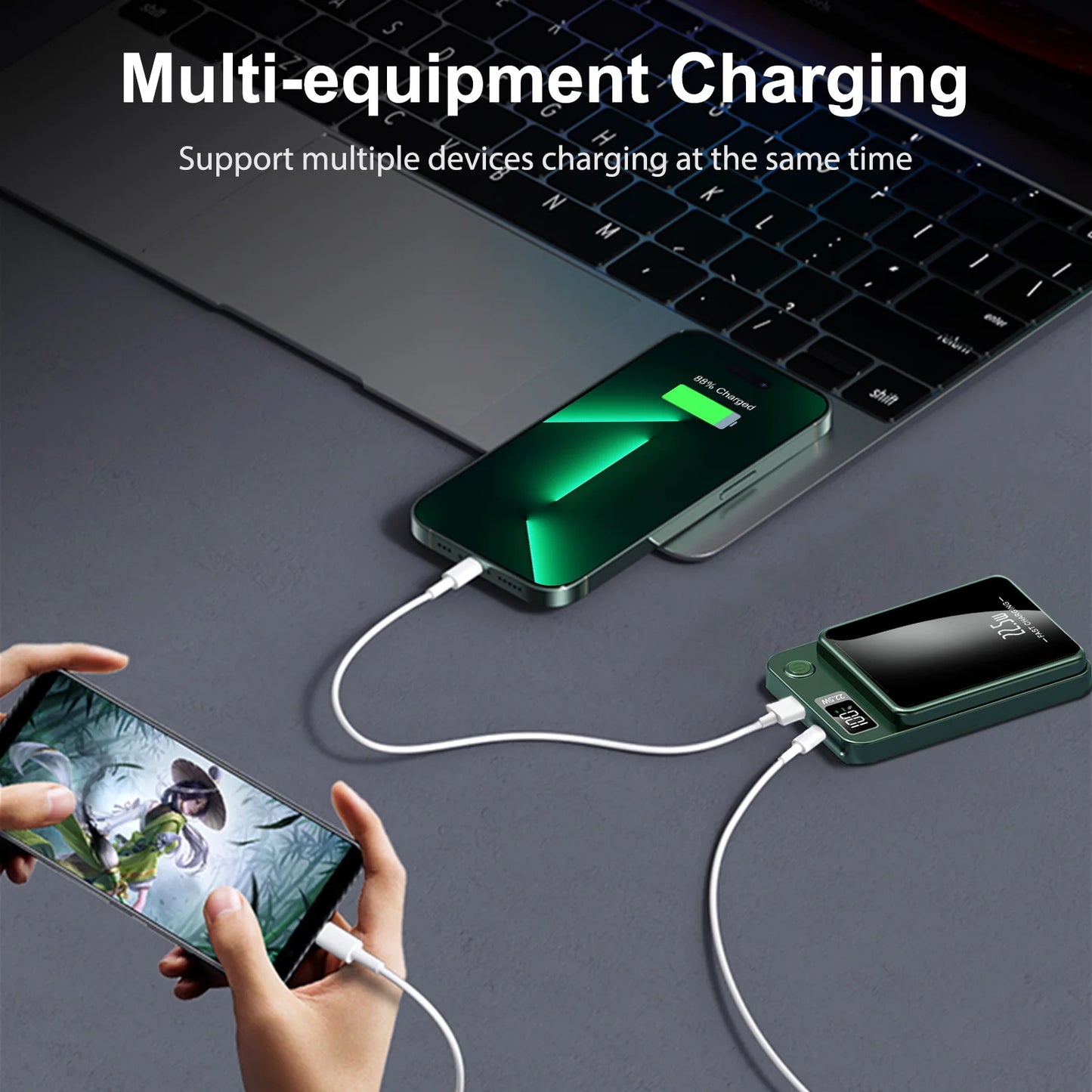 2-in-1 Wireless Magnetic Power Bank Fast Charging Portable PD 22.5W 10000mAh LED Power Display for iPhone 17/16/15/14 Samsung