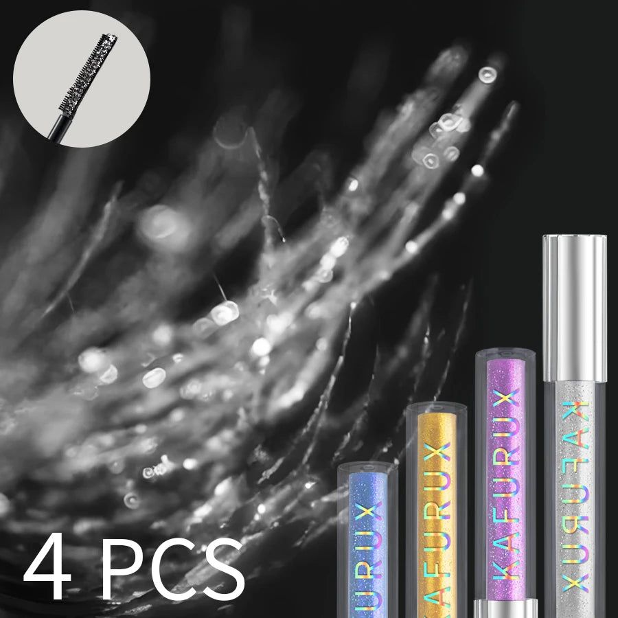 4pcs Diamond Mascara Shining Sweet Proof Glitter Eyelashes Quick Dry Lasting Curling Thick Waterproof Mascara Shimmer Blue Pink White Yellow Eye Makeup Eye Cosmetics for Women Gifts