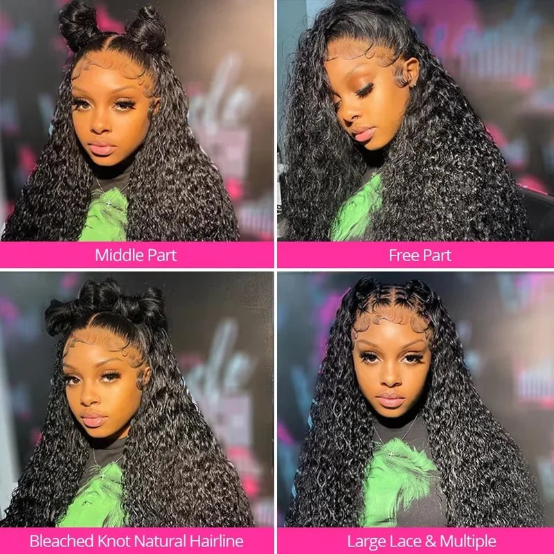 40 Inch Jerry Curly Human Hair Wig 13x4 13x6 HD Transparent Lace Front 250% Density Pre-Plucked with Baby Hair Deep Curly Water Wave Natural Black for Women Halloween Season
