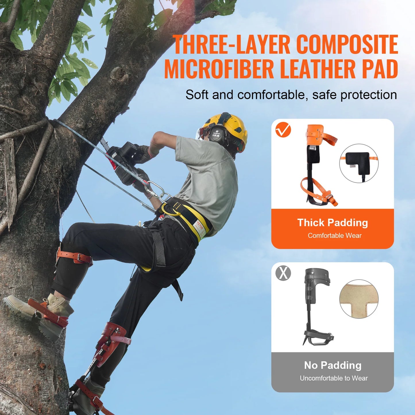 Tree Climbing Spikes Steel Climbing Spurs 350lbs Load Capacity Tree Climbing Gear with Straps and Spike Protectors