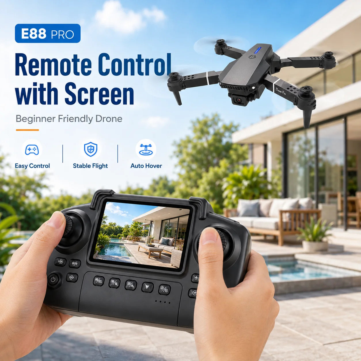 ZNLYRION Foldable FPV Drone with Screen Remote 480P Dual Camera Altitude Hold Headless Model LED Night Light