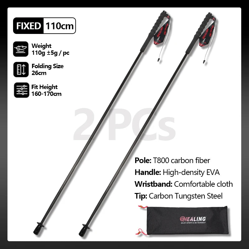 Local+ 2PCs Carbon Fiber Foldable 5-Sections Ultra-Light 110g Trekking Poles Walking Cane, 110/120/130cm Fixed Length Hiking Sticks for Outdoor Camping, City Running, Travel, Men Women Lightweight Portable Gear Caron Fiber Bl