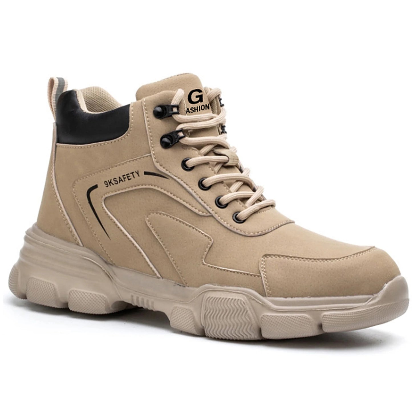 Men's & Women's Brown High-top PU Water Repellent Lightweight Anti-smash Anti-puncture Comfortable Wear Resistant Industrial Construction Work Safety Boots