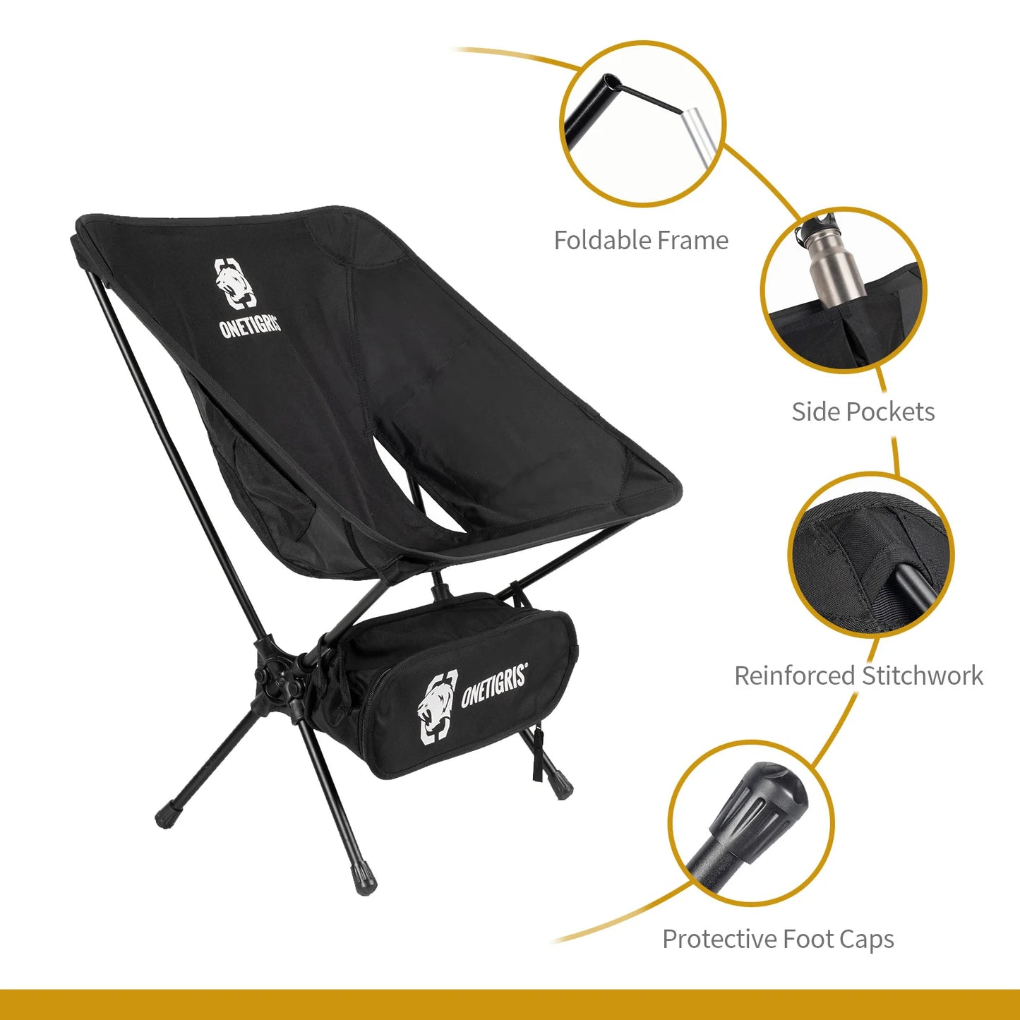 OneTigris Ultralight Camping Chairs 150KG Capacity Portable Beach Folding Chairs for Outdoor Fishing Travel Trekking BBQ Parties Gardening Indoor Use