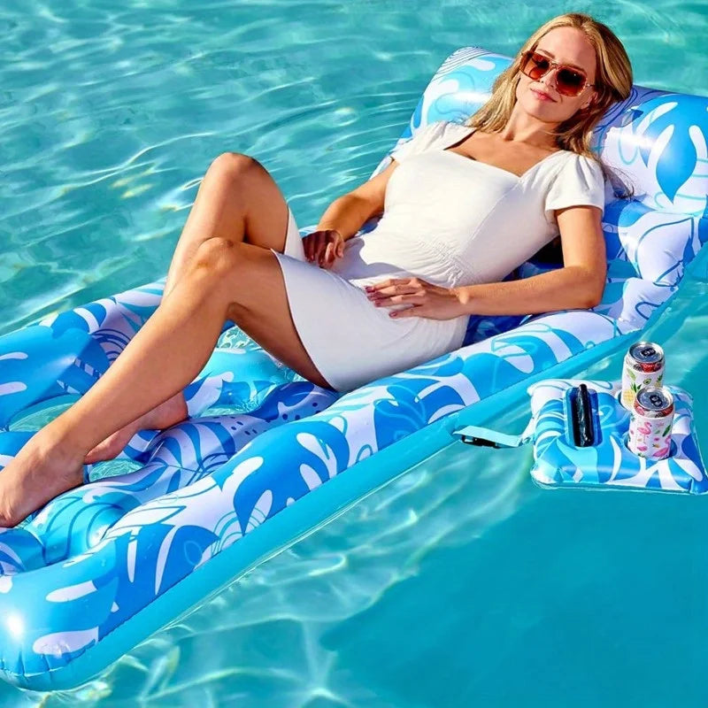 JOYFY Adjustable Backrest Pool Floats-Tropical Leaves Pool Lounger Floaties Adults with Cup Holders Inflatable Tanning Float