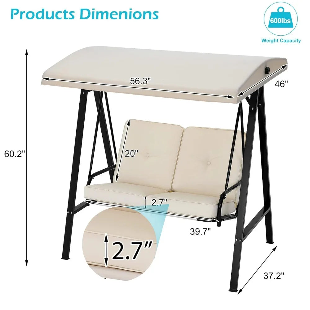 Outdoor Patio Swing Chair for Adults, 2-Seat Porch Swings with Adjustable Canopy, Outside Swing Bench with, Customized