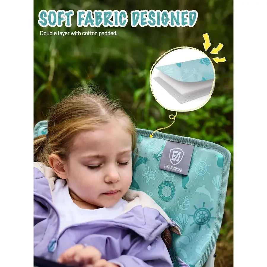 Kids Camping Chairs with Cup Holder, Padded Folding Camping Chair Outdoor with Safety Lock, Carry Bag, Lightweight Portable Camping