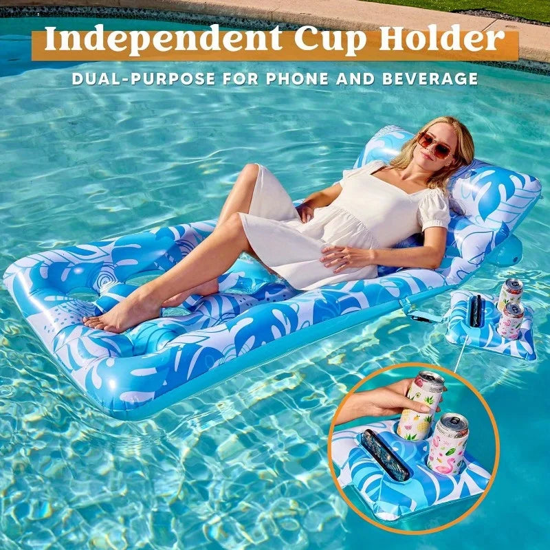 JOYFY Adjustable Backrest Pool Floats-Tropical Leaves Pool Lounger Floaties Adults with Cup Holders Inflatable Tanning Float