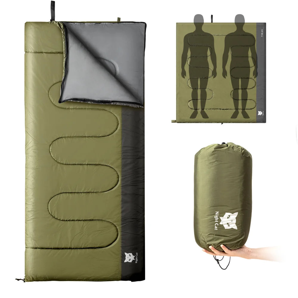 Night Cat Camping Sleeping Bag for Adults 3 Seasons Portable Lightweight Backpacking Hiking Traveling Indoor Outdoor Temperature 41–59 °F 2.6x6.3ft Switch to a Quilt or Blanket