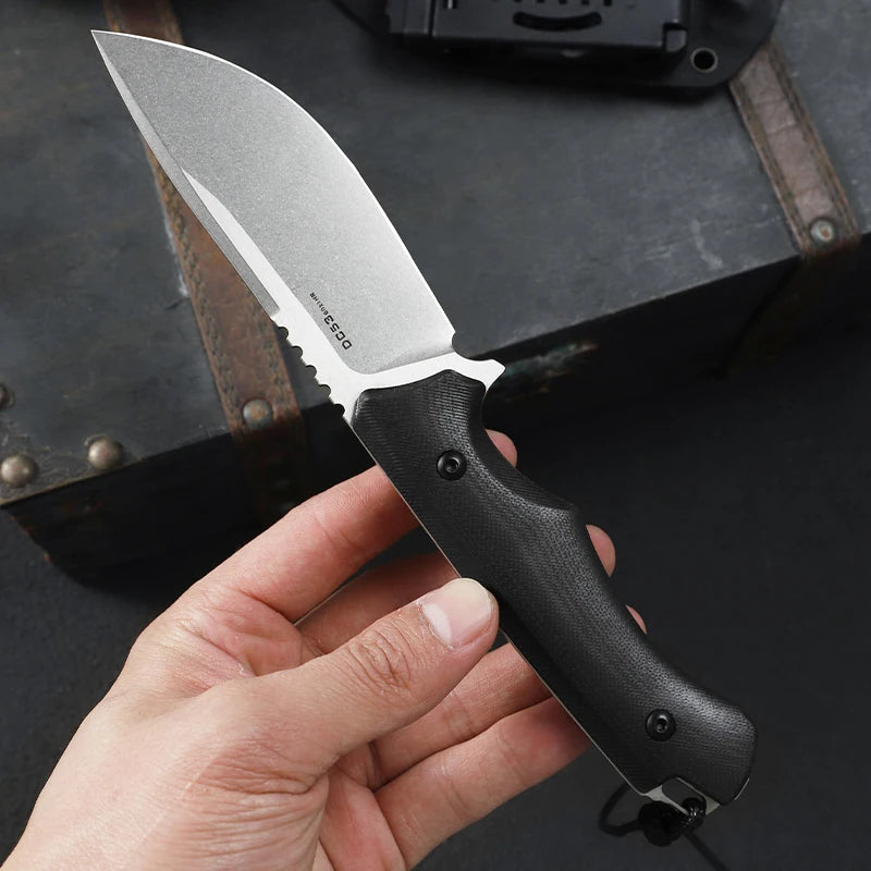 DC53 Steel Fixed-Blade Straight Knife, G10 Handle with K-Type Sheath, Outdoor, Camping, Hunting, Multi-Purpose Knife, Convenient EDC Tool for Everyday Carry