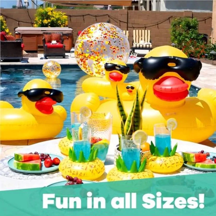 Oversized Duck Pool Float for Adults 67-Inch XXL Inflatable Raft with 16 Inch Beach Ball Swimming Pool Ride-On Rafts Water Loun
