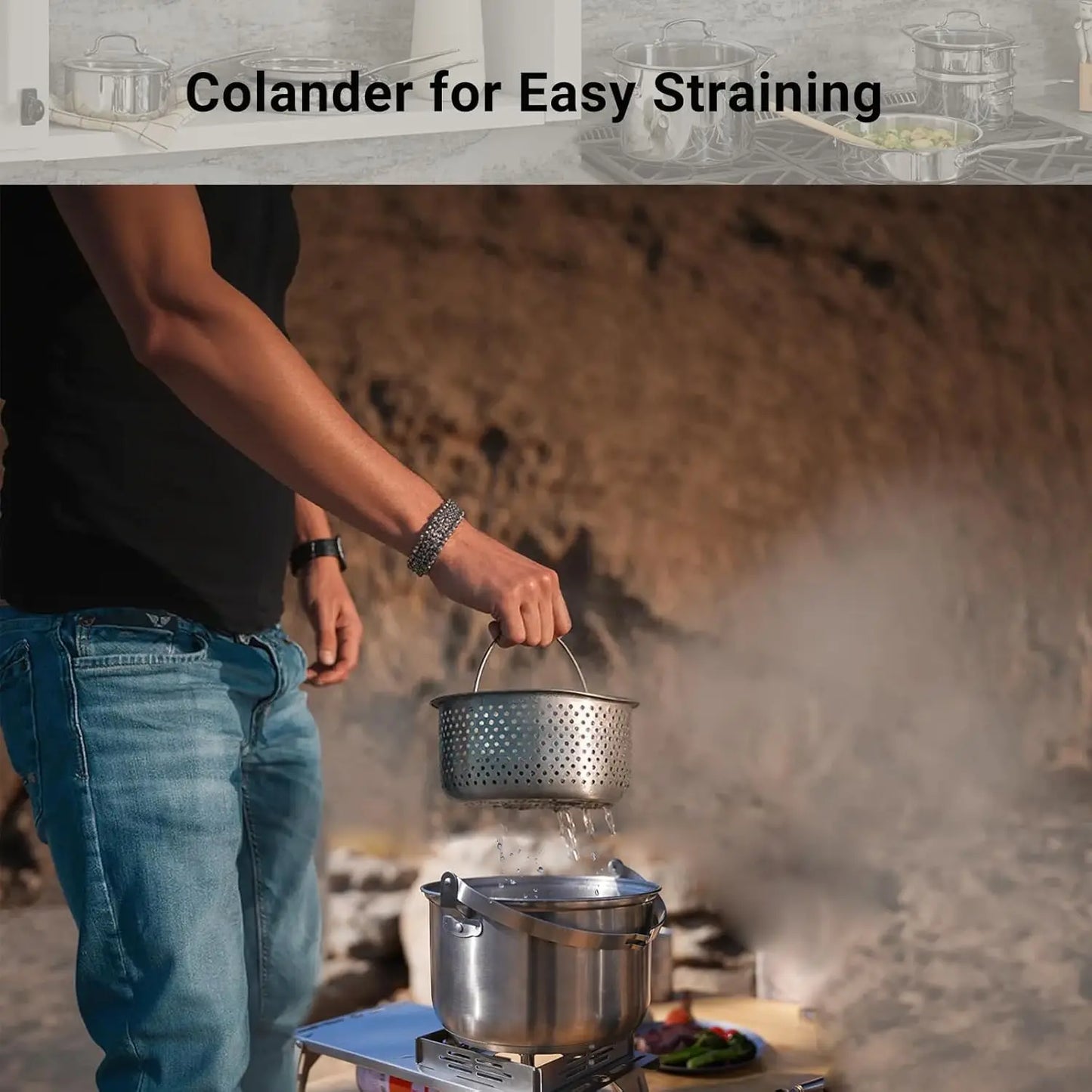 Camping Cookware Set 304 StainlSteel Cooking Pots Pan Set with Travel Tote Bag for Camping Outdoor