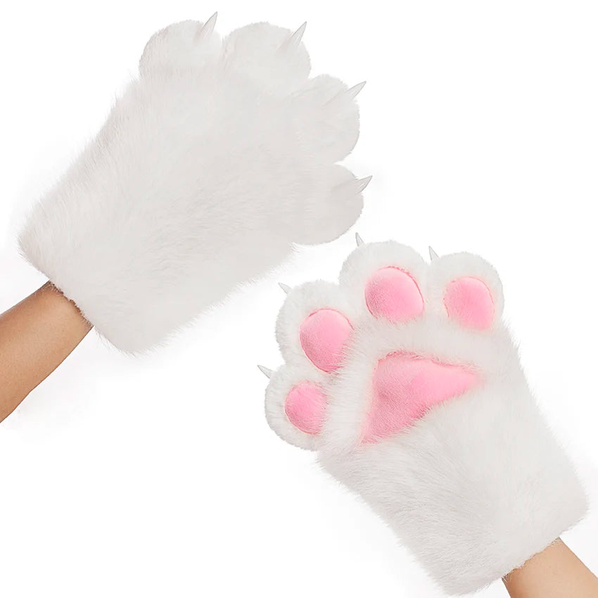 Furry Cat Gloves With Claws Cosplay Therian Fursuit Paws Costume Accessories