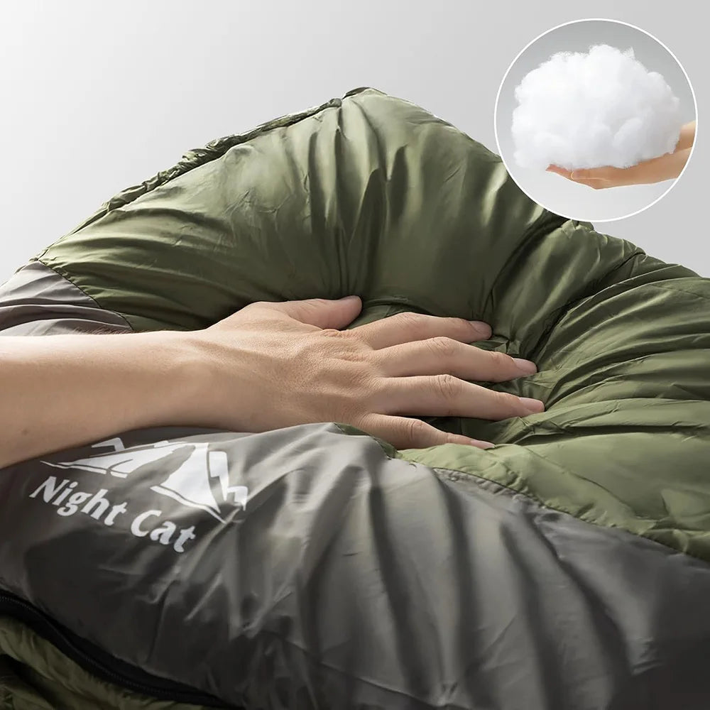 Night Cat Camping Sleeping Bag for Adults 3 Seasons Portable Lightweight Backpacking Hiking Traveling Indoor Outdoor Temperature 41–59 °F 2.6x6.3ft Switch to a Quilt or Blanket