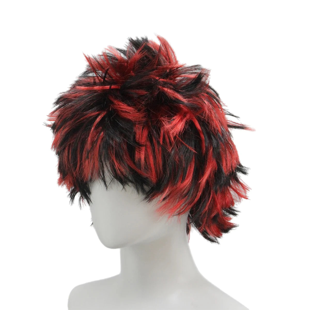 Black Red Spiky Wig Synthetic Short Messy Fluffy Layered Punk Rock Anime Costume Wig Halloween Cosplay Party Carnival 80s
