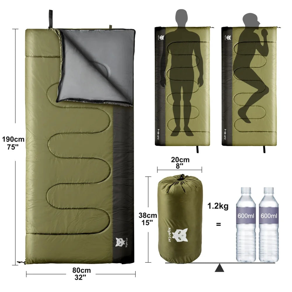 Night Cat Camping Sleeping Bag for Adults 3 Seasons Portable Lightweight Backpacking Hiking Traveling Indoor Outdoor Temperature 41–59 °F 2.6x6.3ft Switch to a Quilt or Blanket