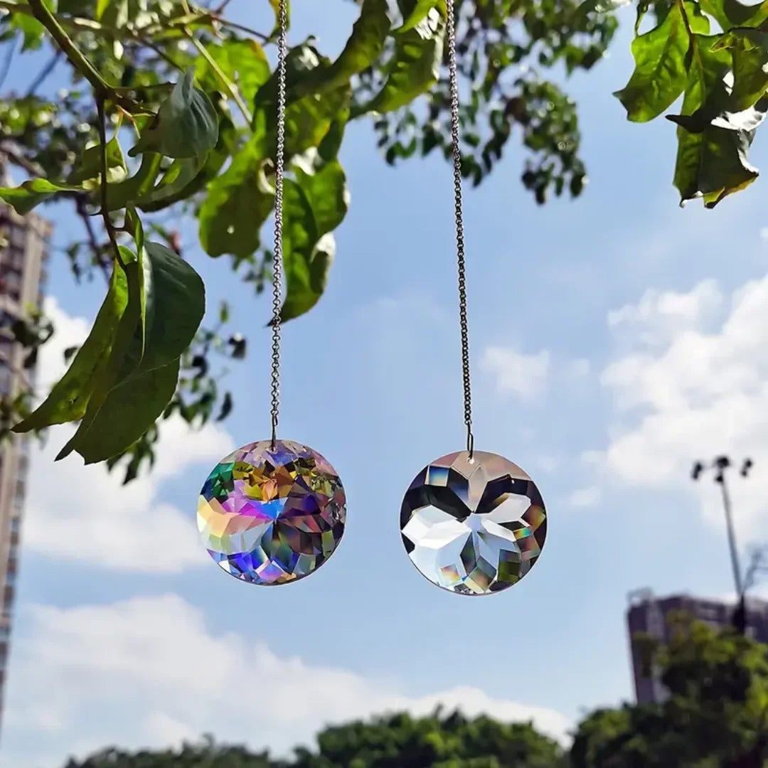 2pcs, Round Crystal Sun Catchers, Glass Prism Hanging Sun Catchers, Rainbow Maker For Window, Balcony, Kitchen, Garden Decoration