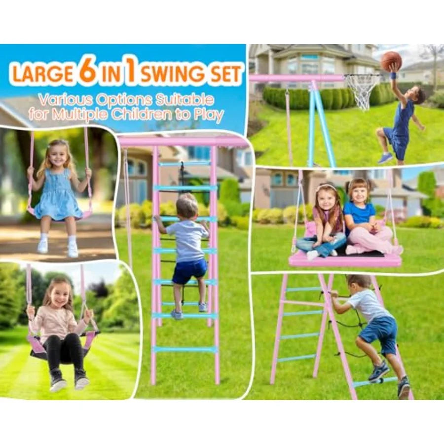 Swing Sets for Backyard 700 lbs - 6 in 1 Multifunction Swing Set Outdoor for Playground Larger Heavy Duty Metal Swing Stand